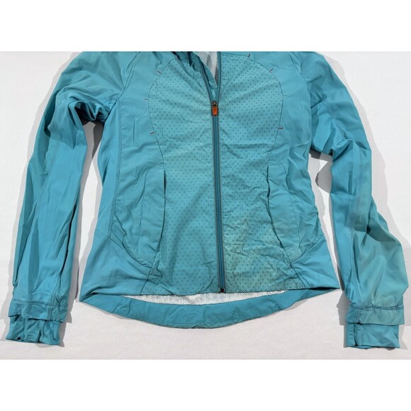 Women Lululemon Windbreaker Track Running Jacket Blue Zip Pocket Sz 6 Flaw - Picture 6 of 16